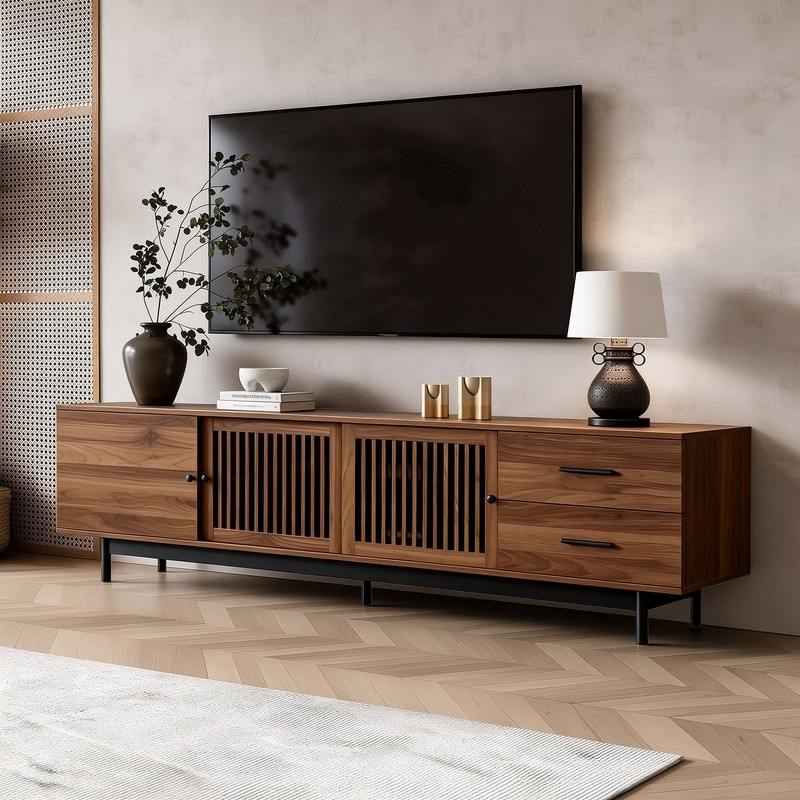 Modern 78" TV Stand for TVs up to 85", TV Console Media Console with Adjustable Shelves and Sliding Doors