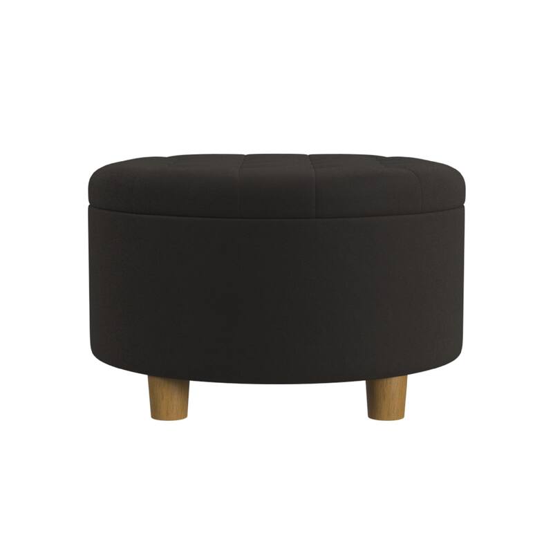 Jo Storage Ottoman, 28 Inch Round Tufted Lift Top, Chocolate Brown