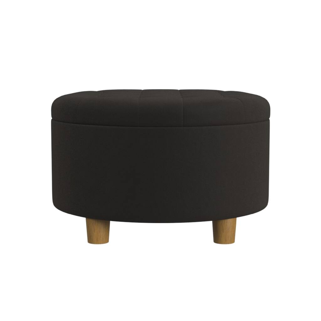 Jo Storage Ottoman, 28 Inch Round Tufted Lift Top, Chocolate Brown