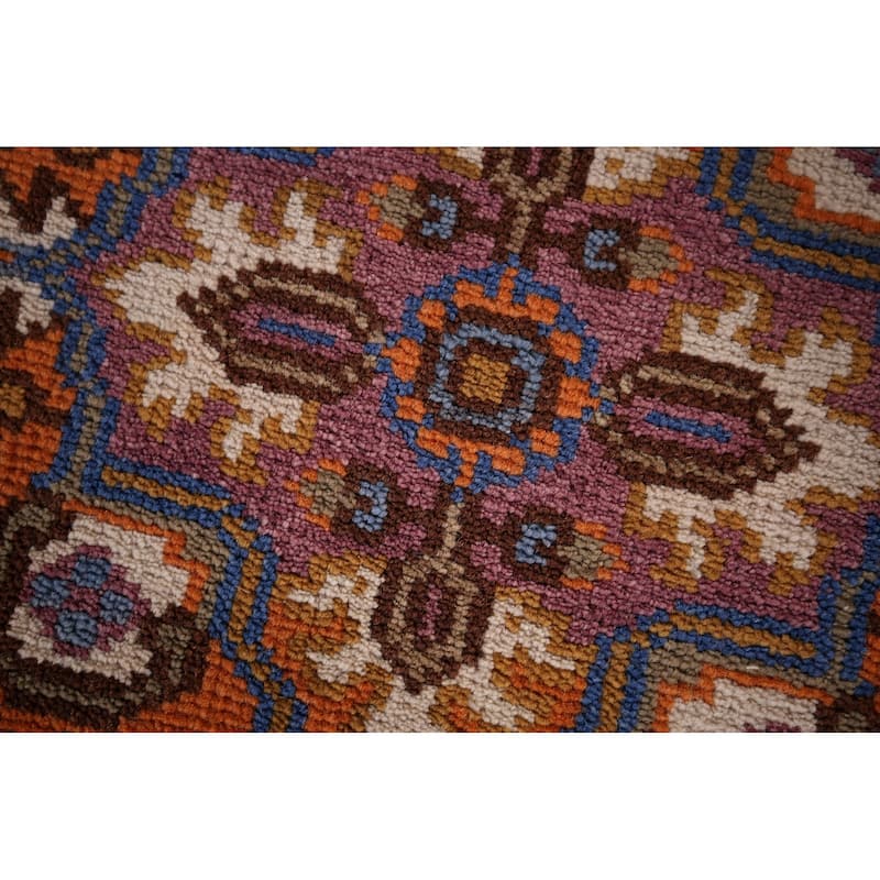 Blue & Orange Geometric Kazak Foyer Rug Hand-Knotted Wool Carpet - 2'6"x 6'0"