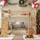 preview thumbnail 1 of 18, Floor Bunk Bed with Climbing Ramp,Ladder and Safety Guardrail,Twin Over Twin for Bedroom Natural