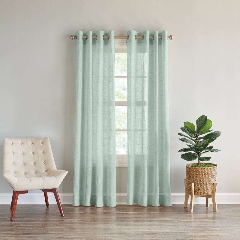 DKNY Classic Linen Grommet Window Curtain Panel Pair - 63 inches - Sage