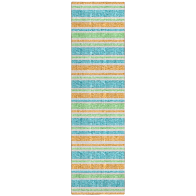 Machine Washable Indoor/ Outdoor Thin Cabana Stripe Chantille Rug