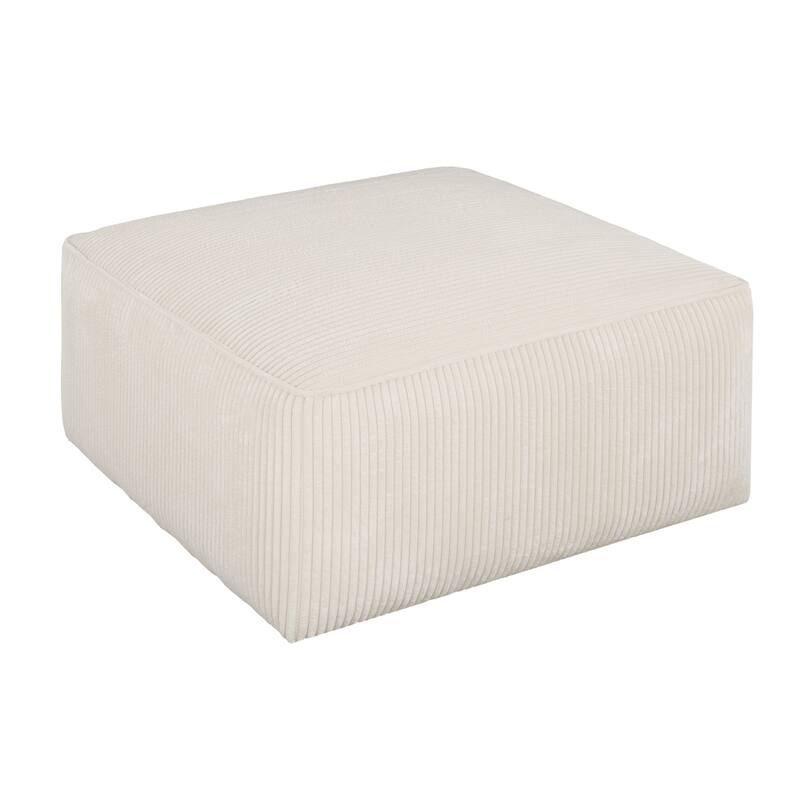 Corduroy Upholstered Square Ottoman - Beige Cozy Living Room Piece