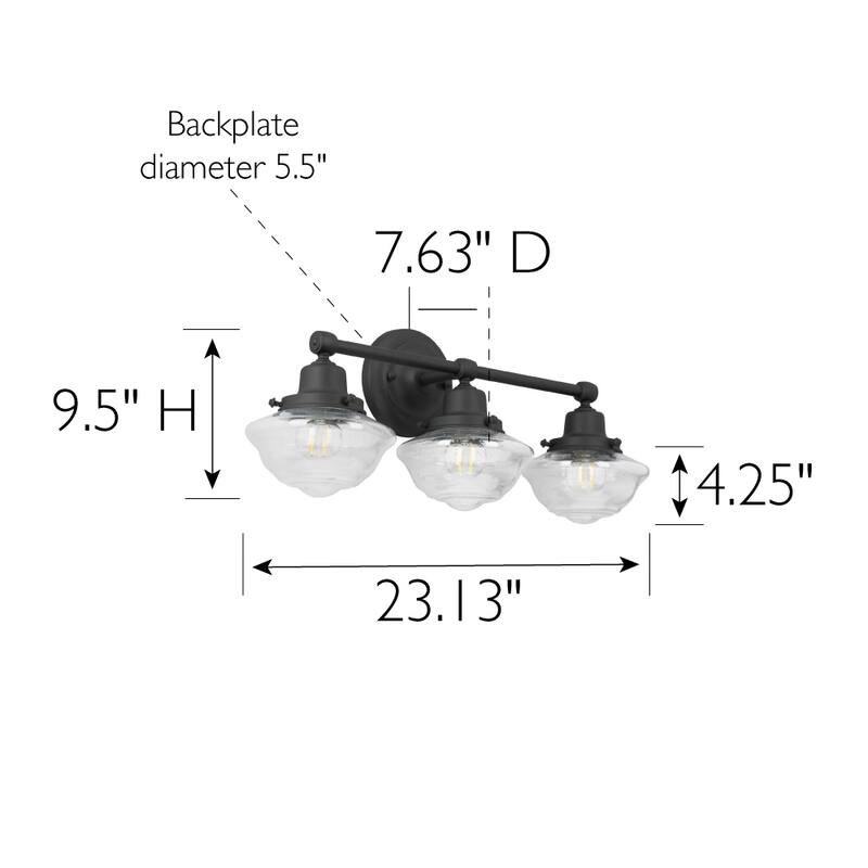 Schoolhouse Modern Industrial Farmhouse Wall Mount 3-Light Indoor Dimmable - Matte Black