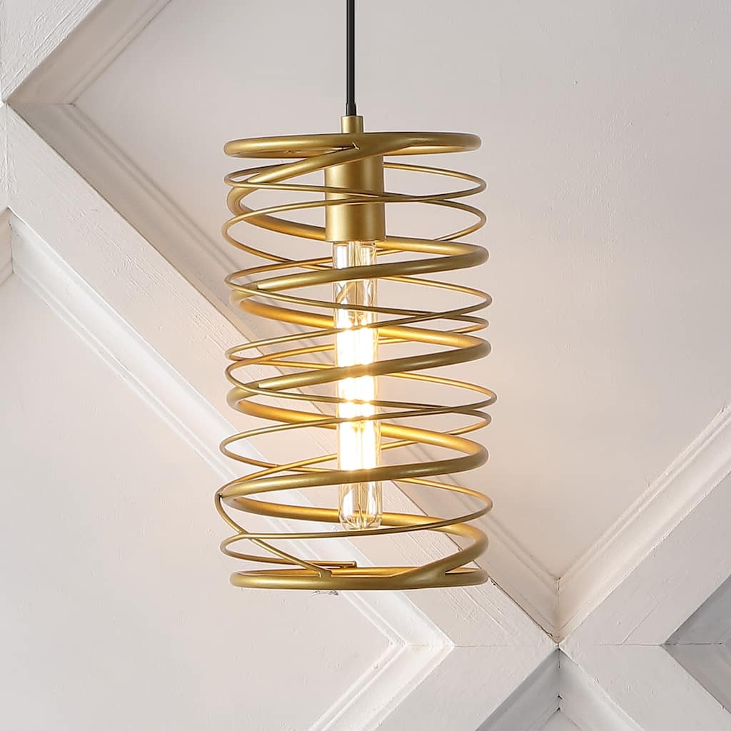 Skylar 7.25" 1-Light Modern Contemporary Iron Spiral LED Pendant, by JONATHAN Y