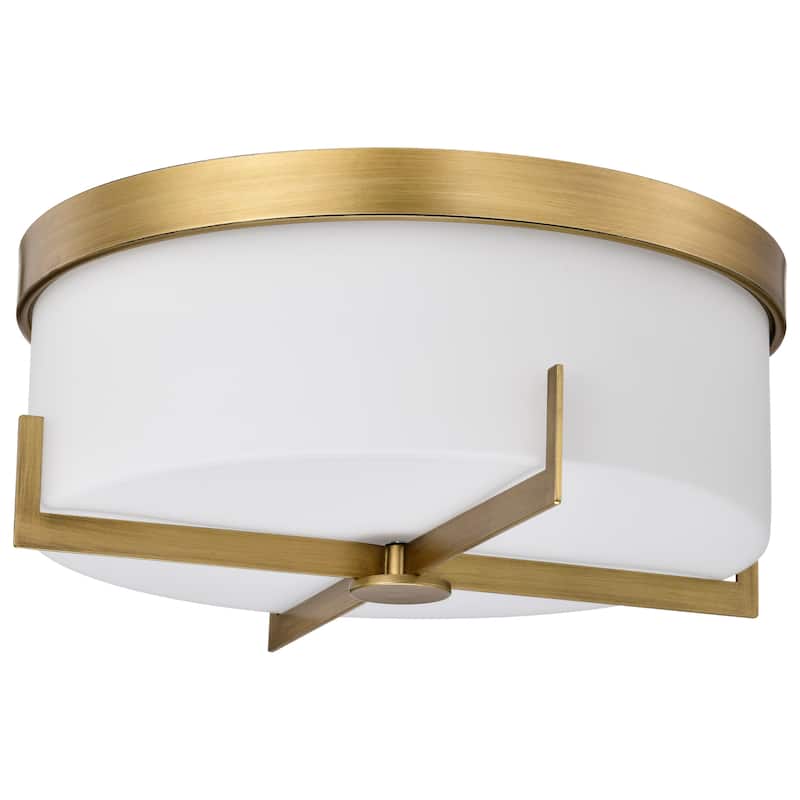Roselle - 15 Inch Flush Mount - Natural Brass with White Glass - Natural Brass - Natural Brass