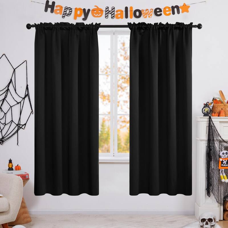 Deconovo Solid Rod Pocket Curtain Panel Pair, Set of 4 Panels - 42x72 Inch - Black