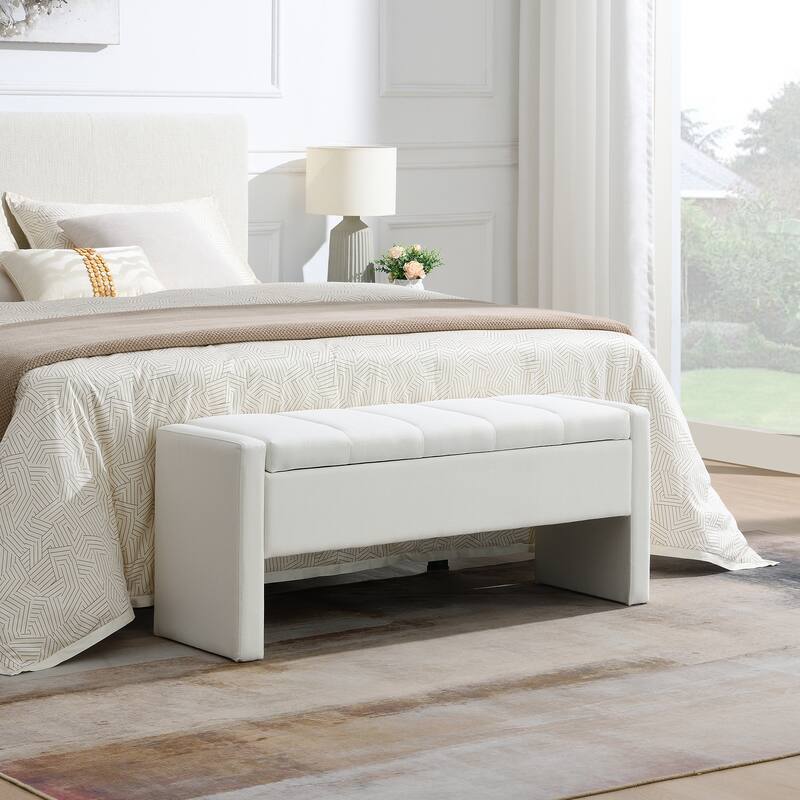 Modern Bed End Bench with Storage,Upholstered Large Foot Rest Stool, Comfy Window Vanity Bench for Living Room,Bedroom - Beige