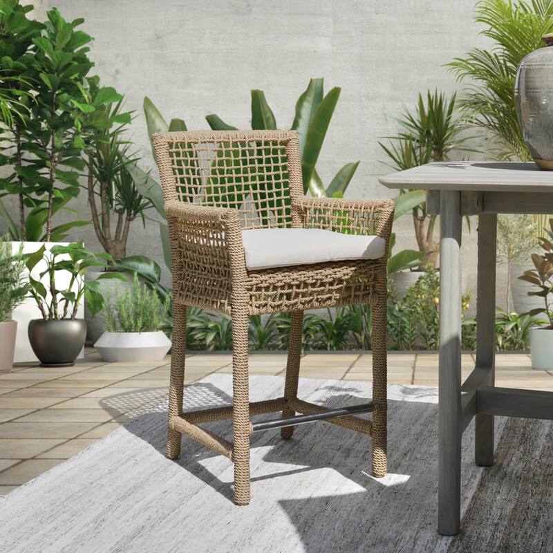 Classic Home Brisbane Woven Outdoor Bar and Counter Stools - Natural Brown - Counter Height