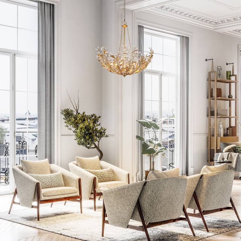 Stillbloom 6-Light Antique Gold Foil Metal Crystal Floral Chandelier - Antique Gold - Dia. 28.2" x H 29.5"