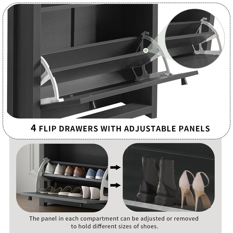 Entryway Organizer Shoe Cabinet with 2 Flip Drawers & Adjustable Panels for Storage and Organization