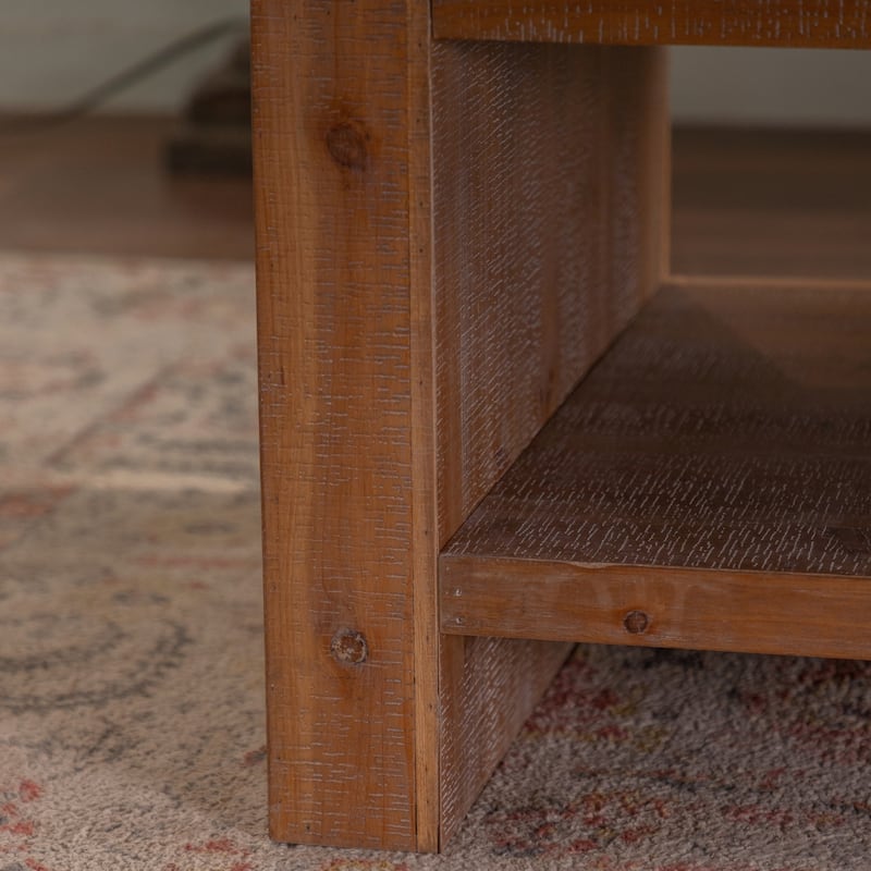 Rectangle Coffee Table with Solid Wood with Storage Shelf