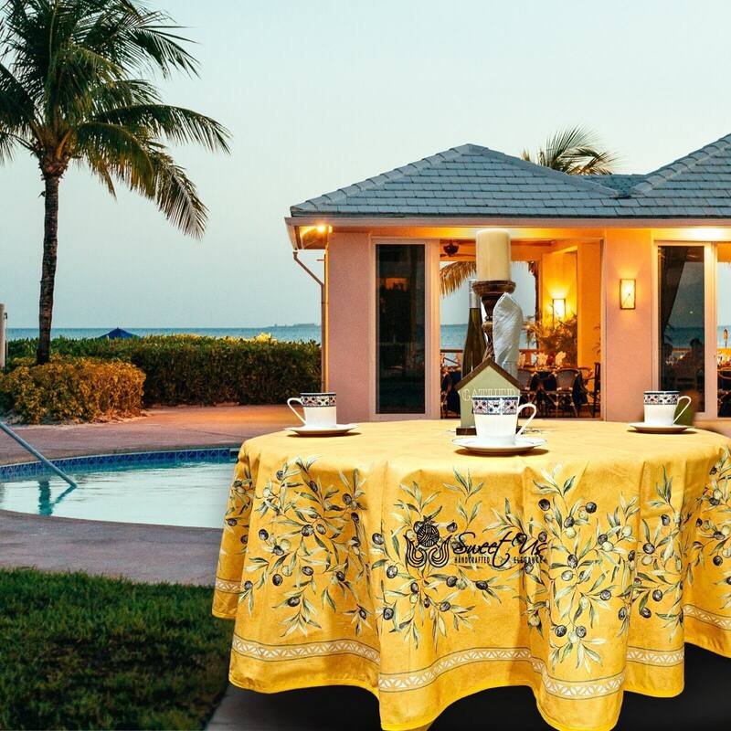 Wipeable Tablecloth, Spillproof, French Acrylic Coated, Gold - 71 inches - Gold