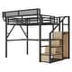 preview thumbnail 11 of 56, High Loft Bed Metal Bed Frame with Stairs Built-in Shelves and Wardrobe, Side Grid Rack, Light, Charging Station and Desk