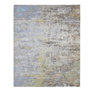 Shahbanu Rugs Rice White, Colorful Wool and Pure Silk, Erased Roman ...