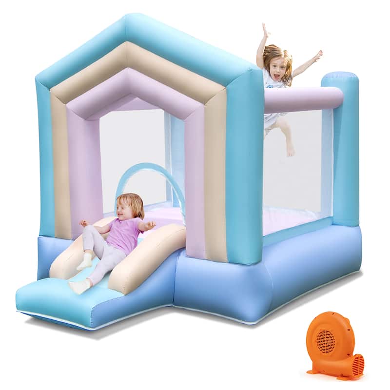 Gymax Kids Bounce House w/ Slide Basketball Rim Inflatable Basketball