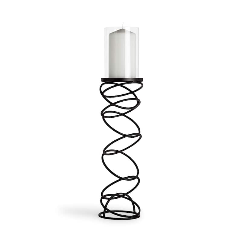 21" Black Geometric Glass And Metal Tabletop Pillar Candle Holder