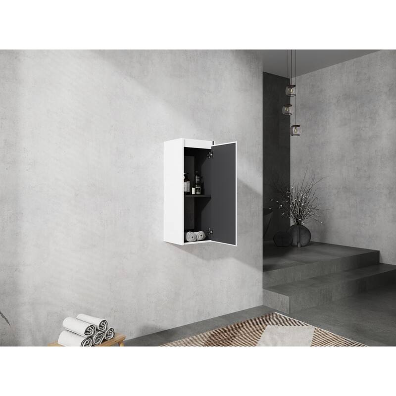 Modern Wall-Mounted Bathroom Side Cabinet with Soft-Close Doors, Floating Design, 6 Storage Compartments, 12-Inch Width - 11.81X29.5 in 12" White -SC00112 - White + Plywood