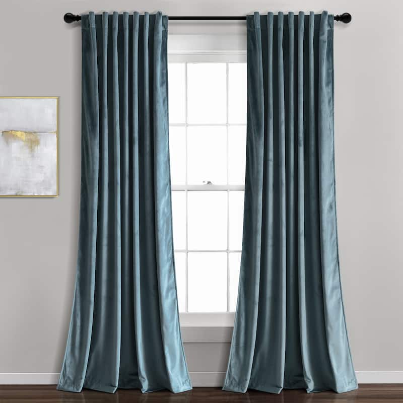 Lush Decor Prima Velvet Solid Light Filtering Back Tab Rod Pocket Window Curtain Panels Set - 84x54 - Slate Blue