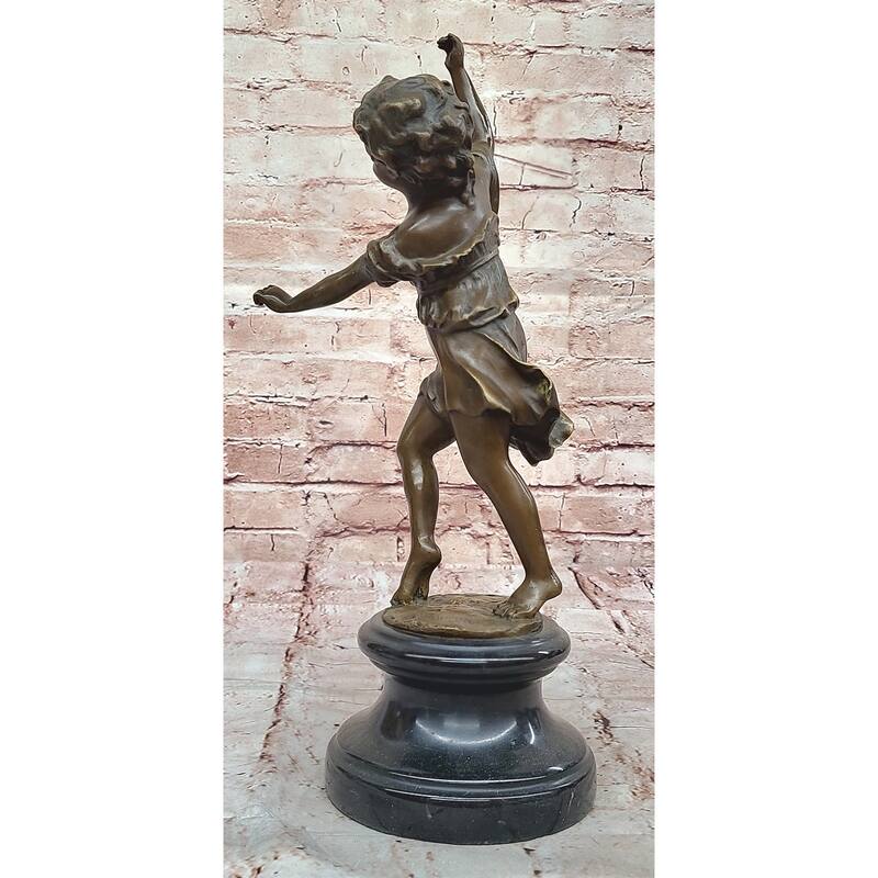 Bronze Dancing Girl Sculpture – Joyful Child Figurine On Marble Base