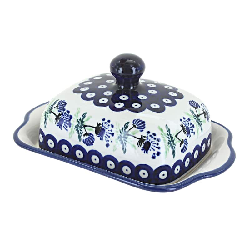 Blue Rose Polish Pottery 858 Zaklady Square Butter Dish - Sweet Annie
