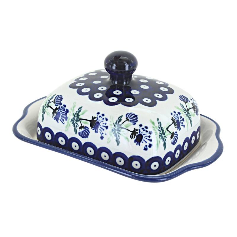 Blue Rose Polish Pottery 858 Zaklady Square Butter Dish Bed Bath