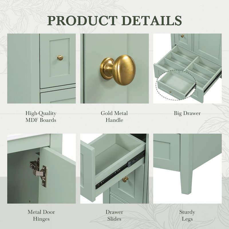 24-Inch Bathroom Vanity with Storage, Adjustable Shelf, Removable Dividers
