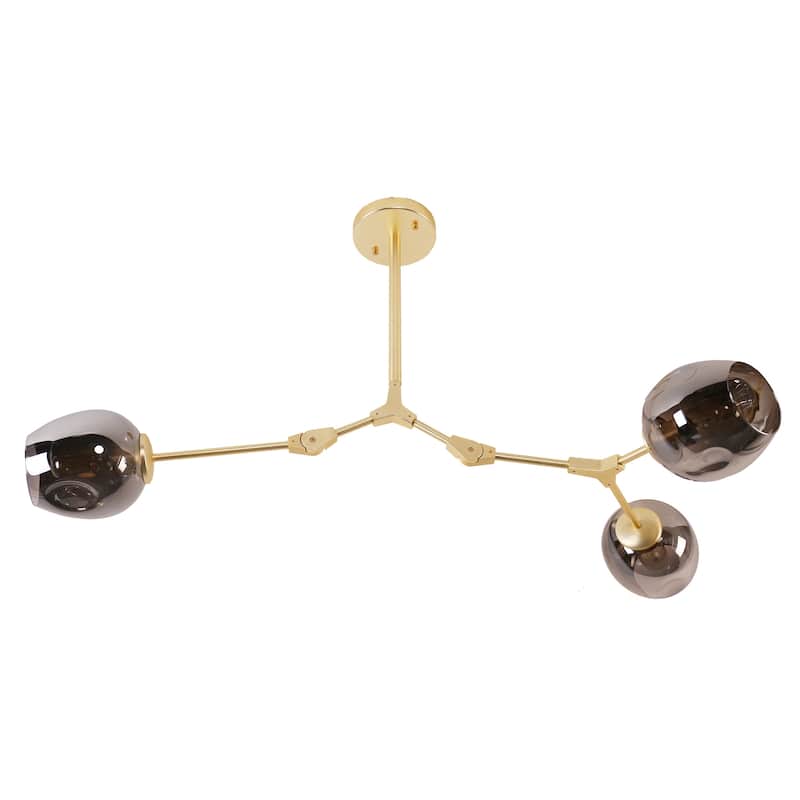 Adjustable Chandelier Pendant, Gold Chandelier with Smoked Glass Shades