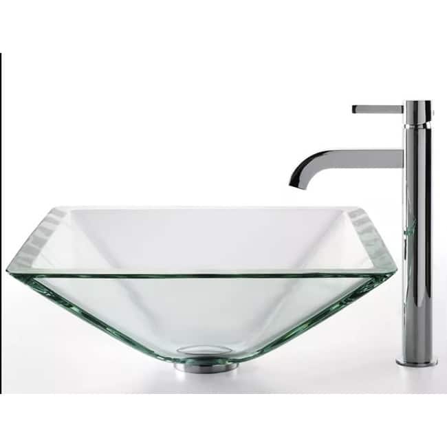 Kraus Bathroom Combo - 16-1/2" Aquamarine Glass Vessel Bathroom Sink