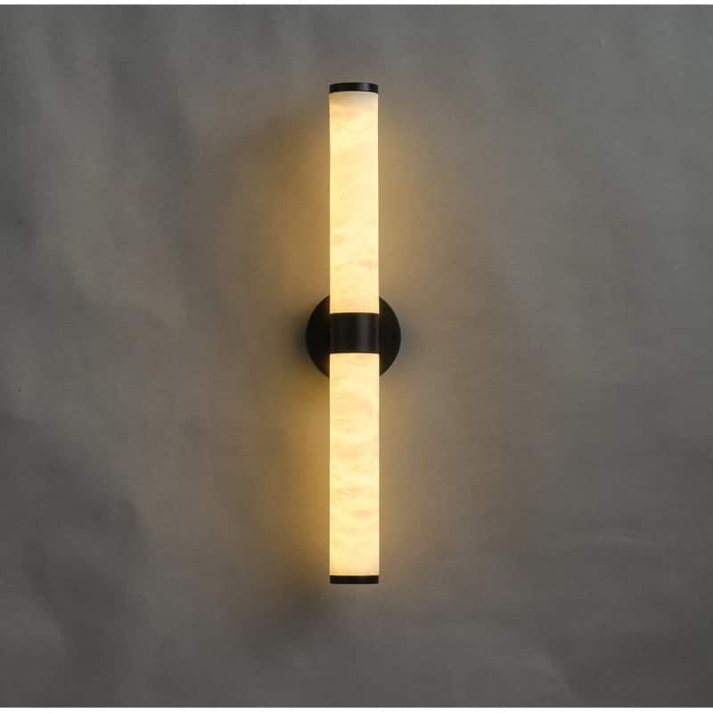 KAYLA 24 in. Modern Black Wall Sconces with Natural Alabaster Shade - Black