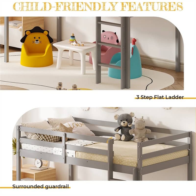 Solid Wood Toddler Platforms Loft Bed Twin Size With Stairs