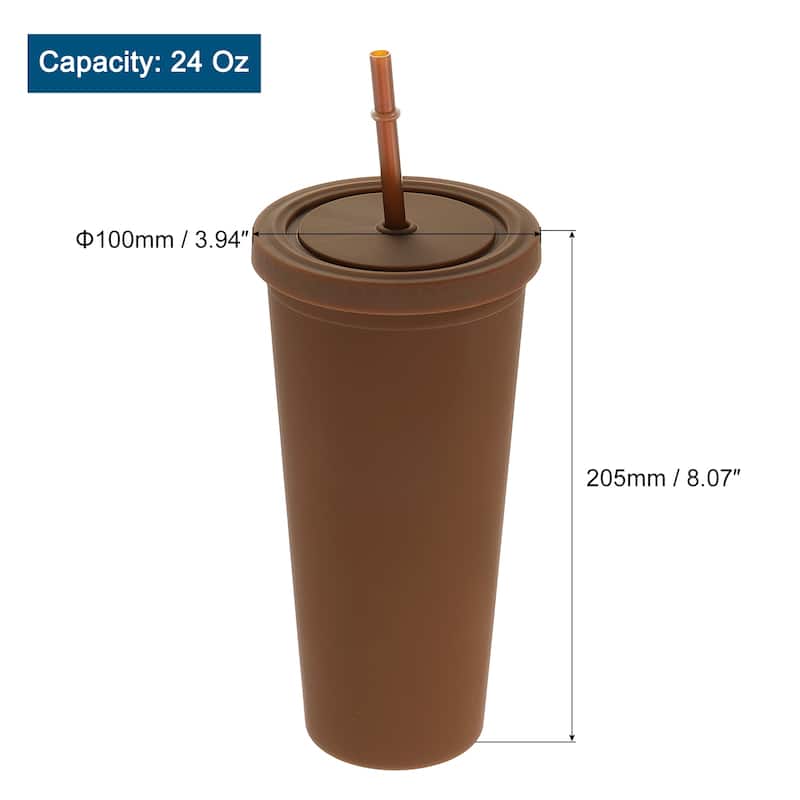 Acrylic Tumbler with Lid and Straw, 24 Oz Insulated Double Wall Cups - Dark Coffee