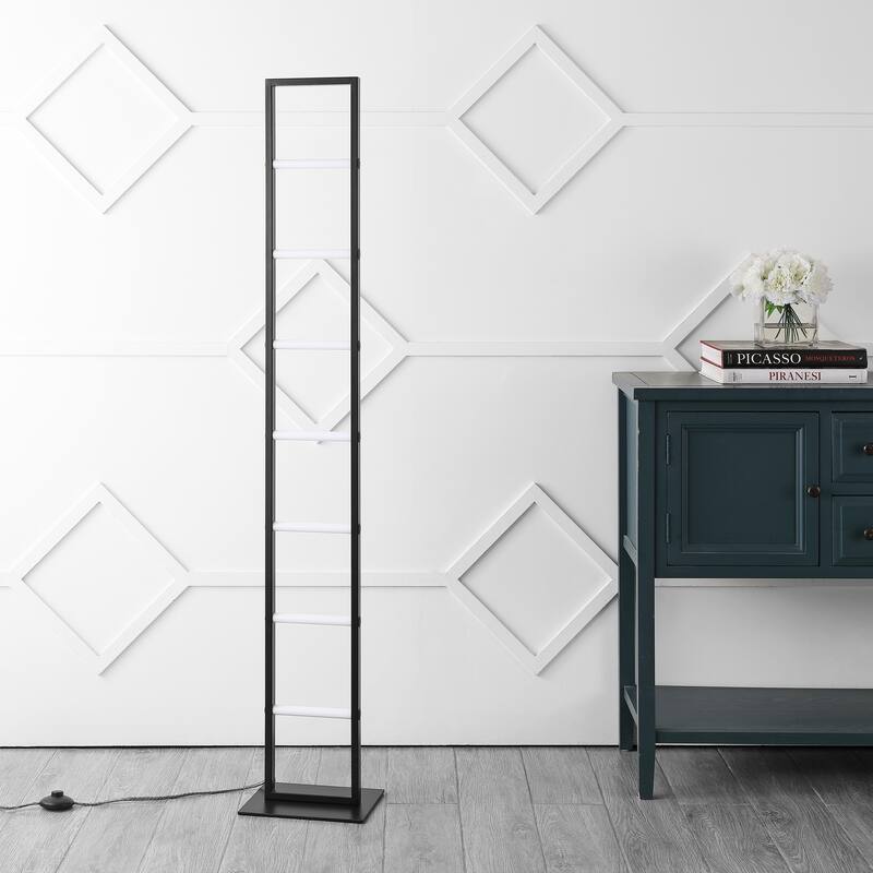 Vivian 59.3" Minimalist Modern Iron Ladder Dimmable Integrated LED Floor Lamp, Black, by JONATHAN Y