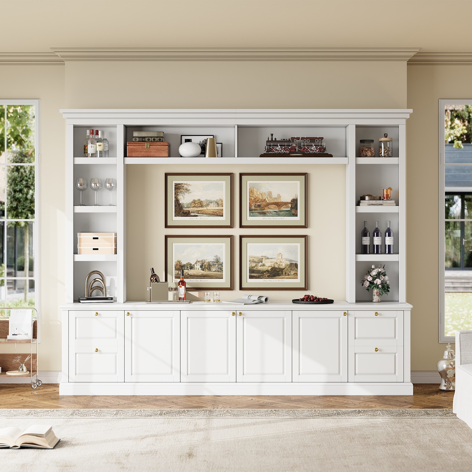 All-in-One Entertainment Center TV Stand for TVs up to 70 Inch, Modern TV Cabinet Display Cabinet with Bookcase