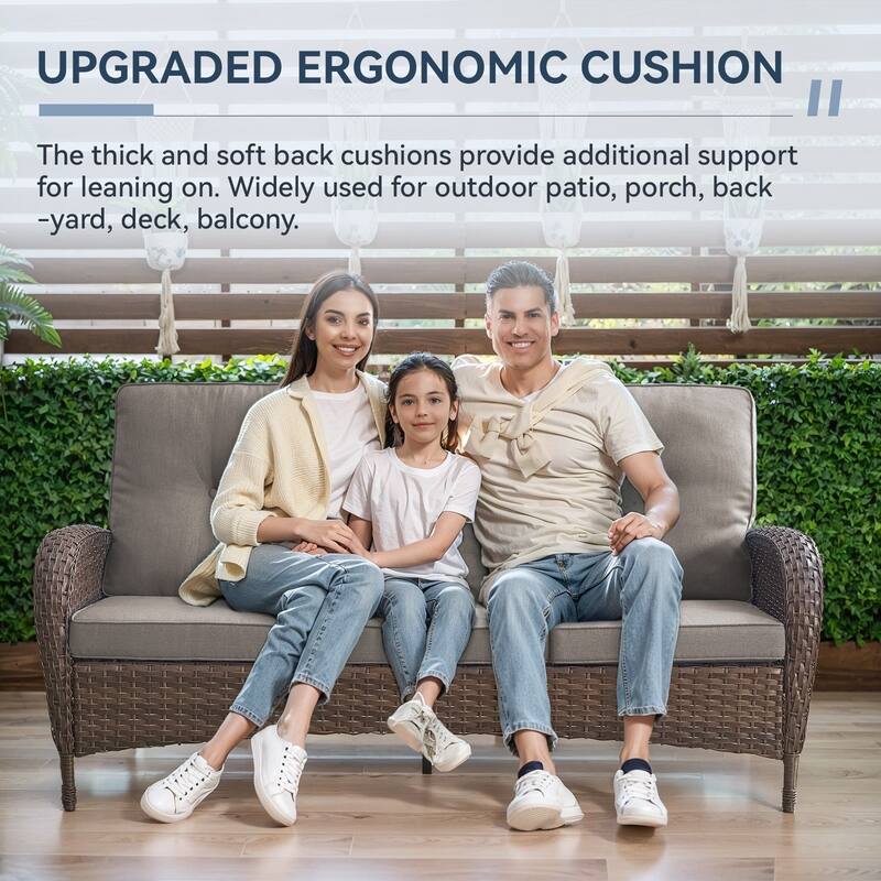 Gymojoy 7-Piece Outdoor Wicker Set with Fire Pit, 3-Seater Sofa, Swivel Chairs & Ottomans