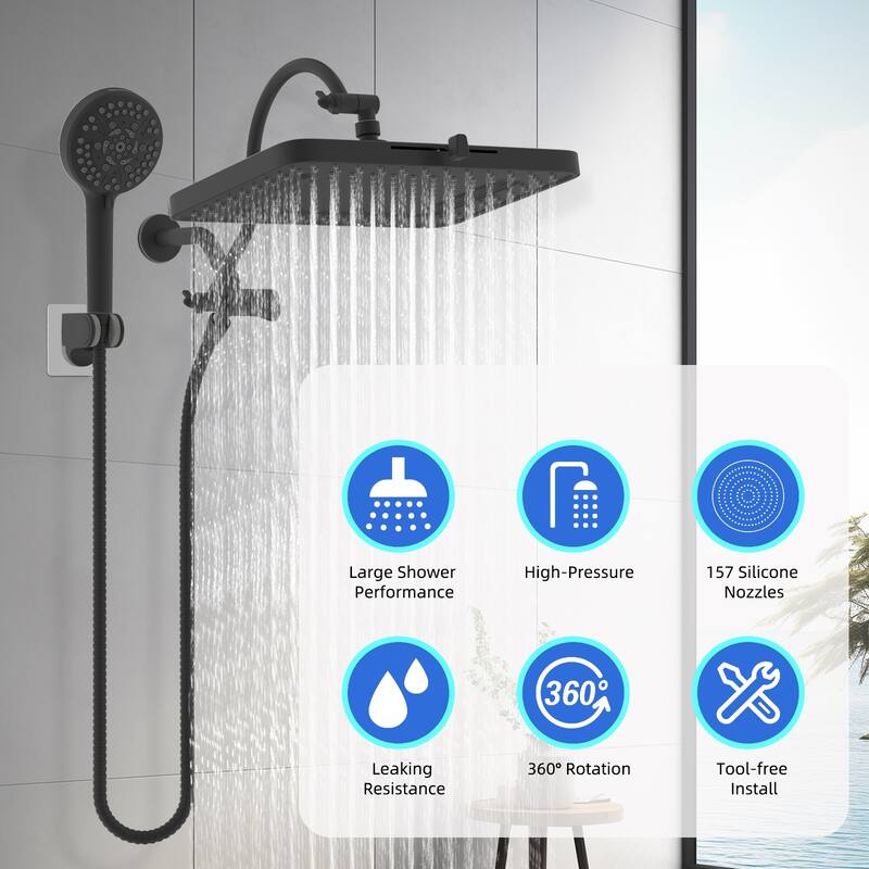 Dual Showerhead Combo, 5-spray 13'' Shower Head, 10-mode Hand Spray