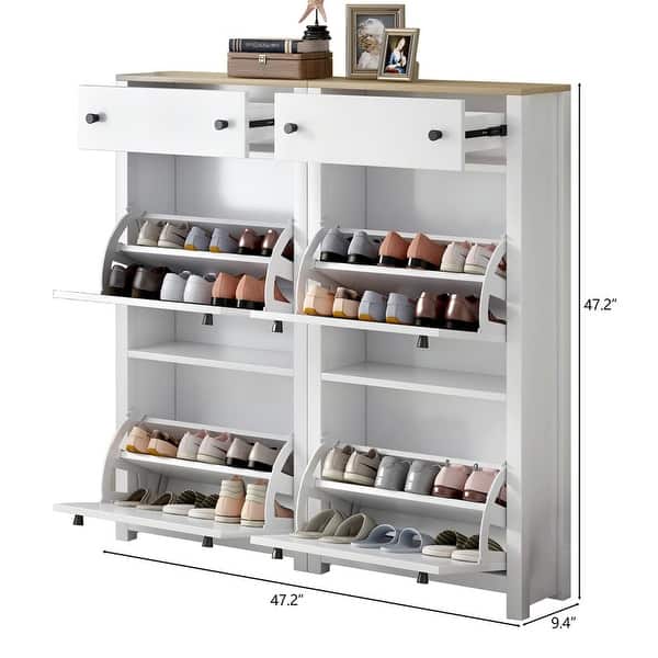 Shoe Rack Drawer Slides Shoe Cabinet Set with 4-Flip Drawers, Modern Style Shoe Rack with ...