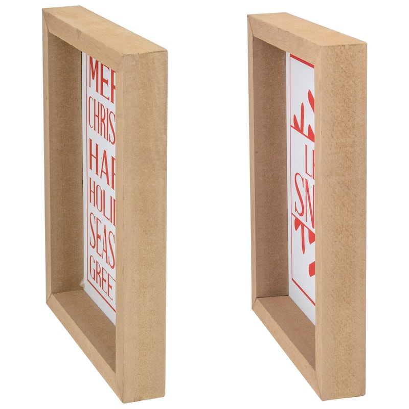 Set of 2 Red and White Holiday Slogans Wooden Christmas Plaques - 8"