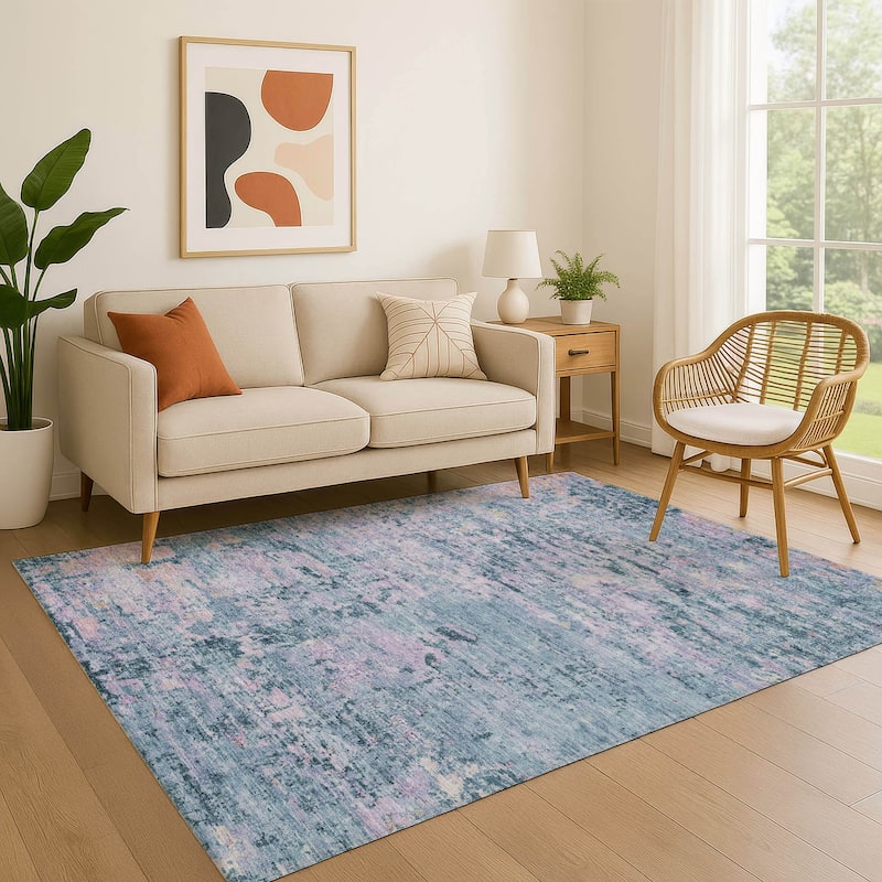 Premium Washable Super Soft Solid Abstract Mayfield Rug - Blue - 3' x 5'