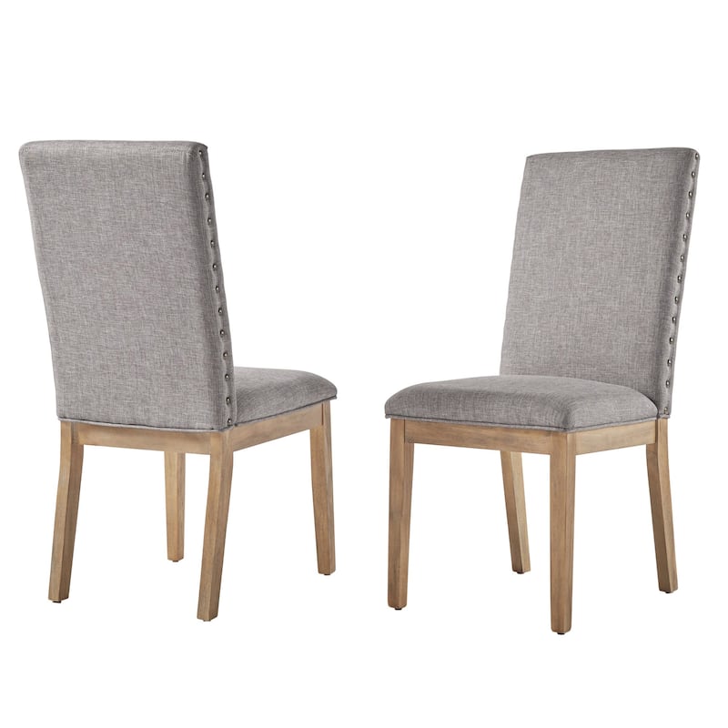 Voyager Nailhead Accent Parson Linen Dining Chair (Set of 2) by iNSPIRE Q Artisan - Natural Finish - Grey