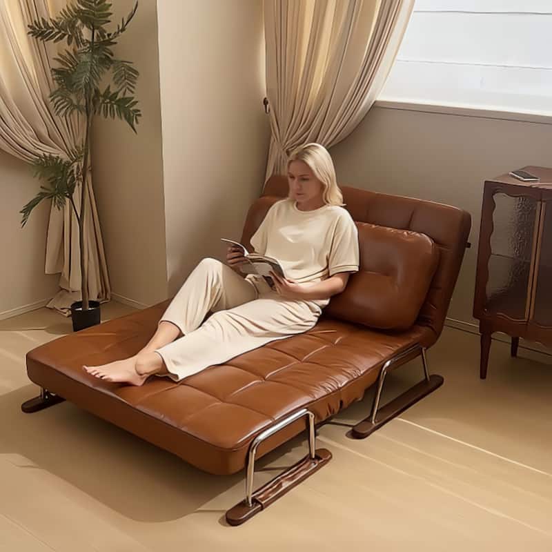 JASIWAY Brown Eco-Leather Folding Sofa Bed for Small Spaces