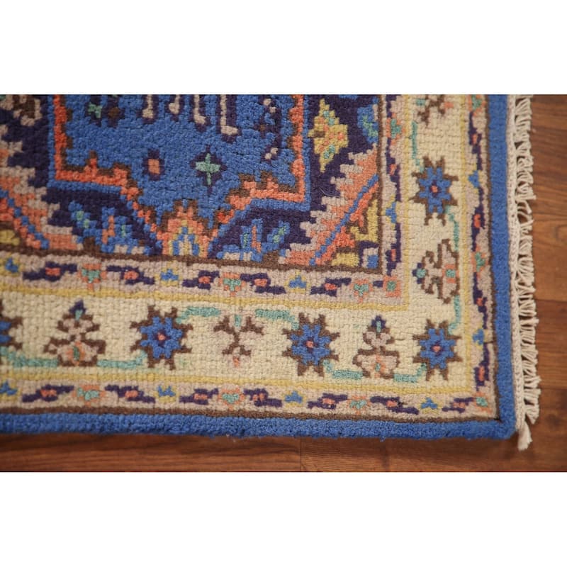 Blue Geometric Kazak Oriental Accent Rug Handmade Wool Carpet - 3'0"x 5'0"