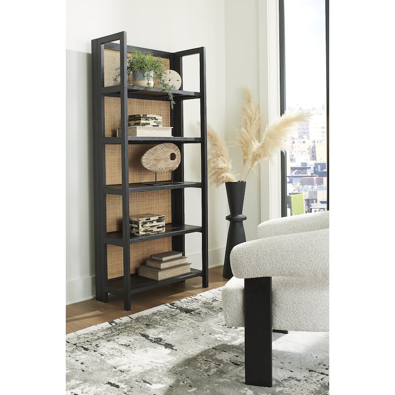 Signature Design by Ashley Abyard Black/Natural Bookcase - 30.13" W x 14" D x 70" H