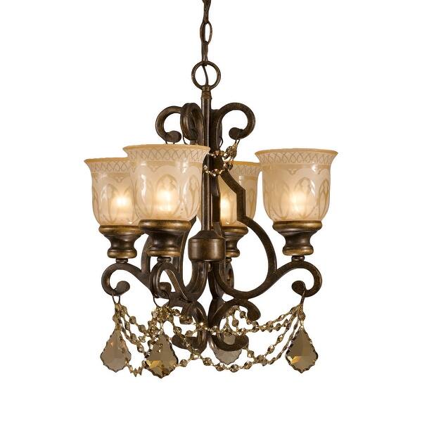 slide 1 of 1, Norwalk 4 Light Golden Teak Crystal Bronze Mini Chandelier - 17'' W x 21'' H 17'' W x 21'' H