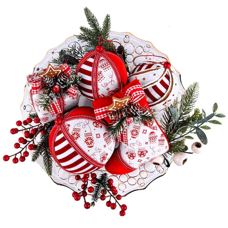 STP Goods White & Red Christmas Tree Fabric Hanging Ornaments Set of 5 - N/A