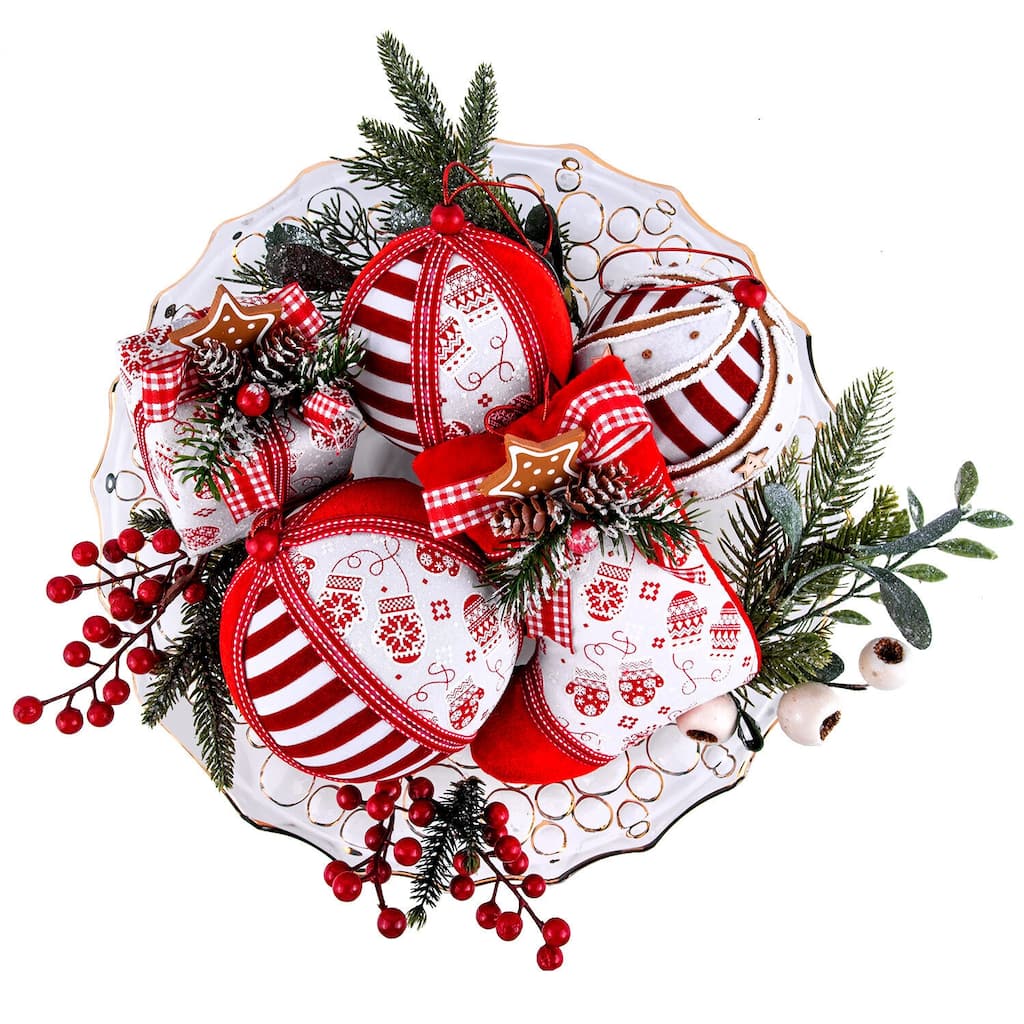 STP Goods White & Red Christmas Tree Fabric Hanging Ornaments Set of 5 - N/A
