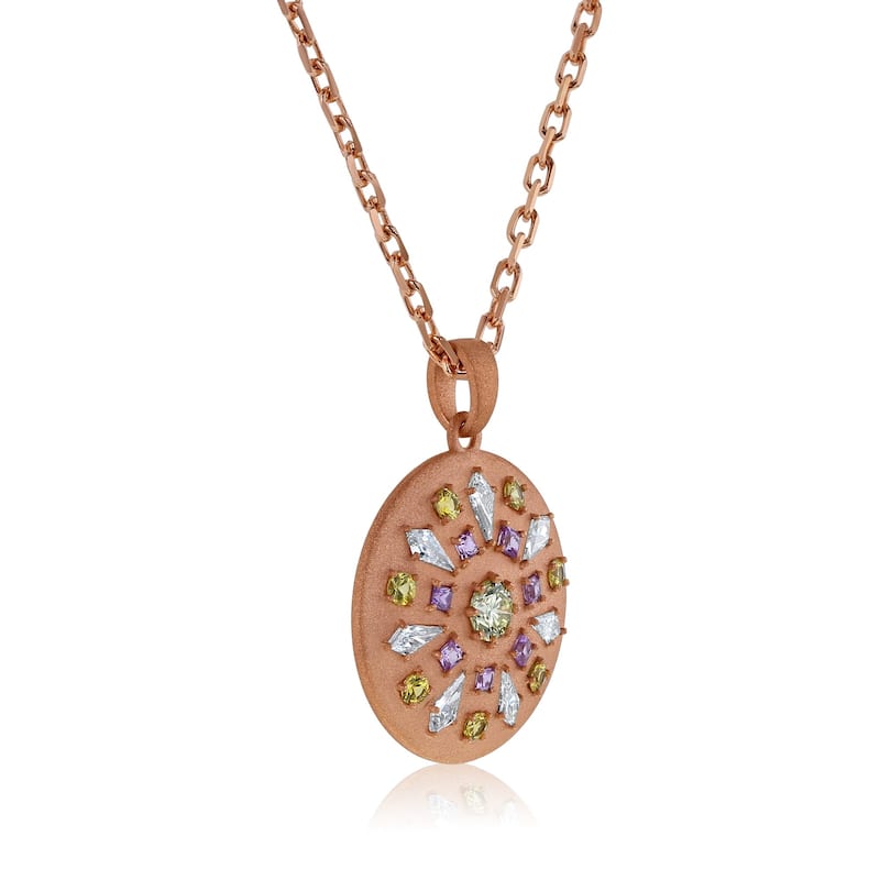 Kobelli Mixed Natural Diamond & Sapphire Solid Rose Gold Cookie Prism Necklace (18k Pendant, 14k Chain)