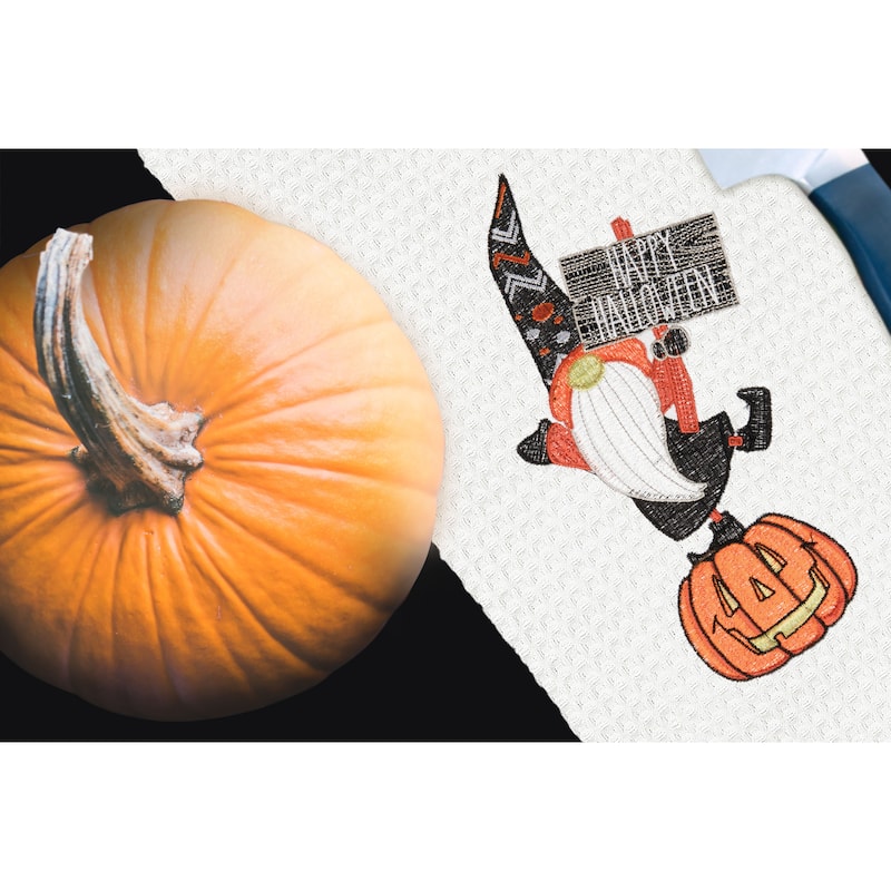 Halloween Gnome Embroidered & Waffle Weave Kitchen Towel