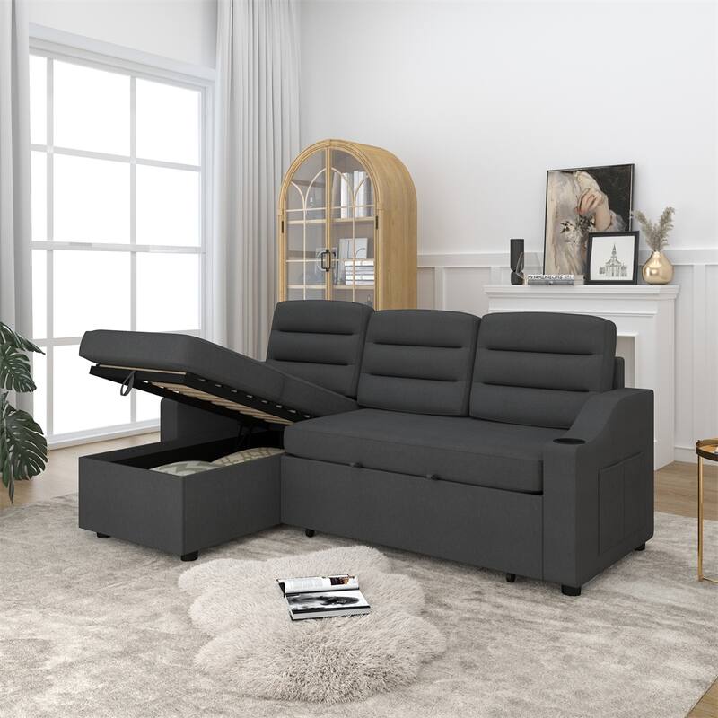 83.5" Polyester Convertible Combo Sofa w/ Storage Recliner and Holder